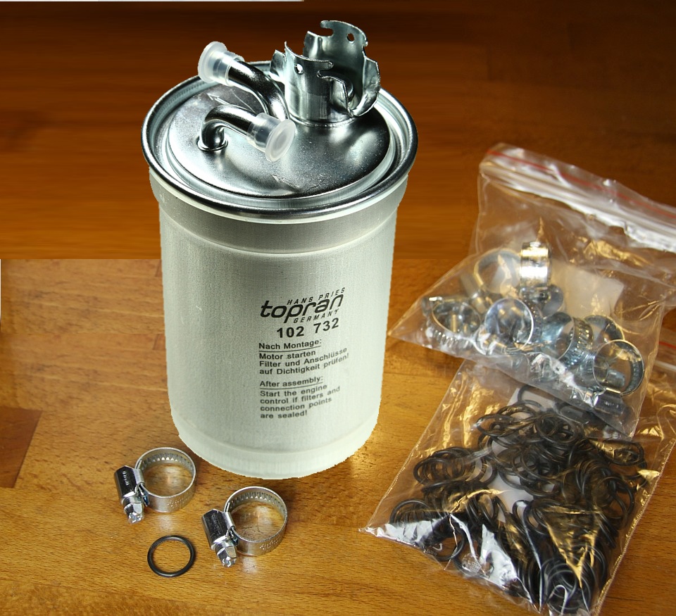 VW T4 Dieselfilter Kraftstofffilter SET incl ORing, Schellen Hans
